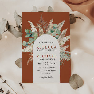 Rustic Pampas Eucalyptus Arch Terracotta Wedding Invitation