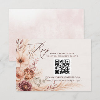 Rustic pampas Floral Fall Wedding QR CODE RSVP Card