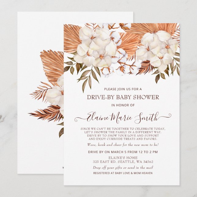 Rustic Pampas Gender Neutral Drive By Baby Shower Invitation (Front/Back)