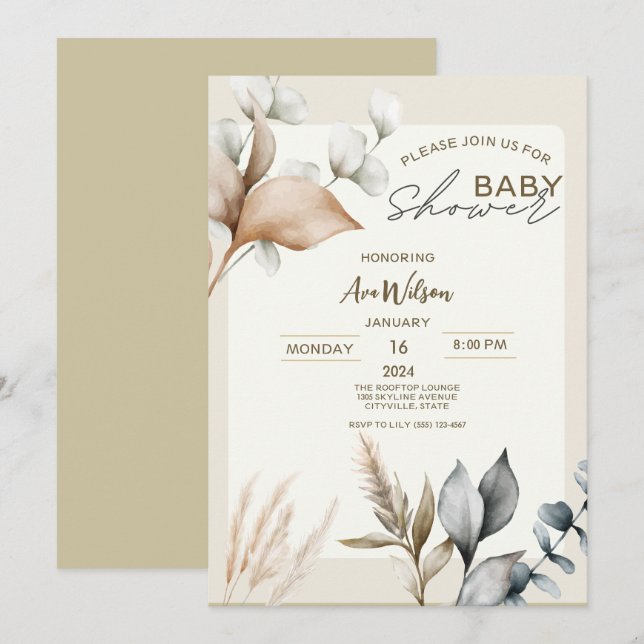 Rustic Pampas Grass Boho baby shower Invitation (Front/Back)