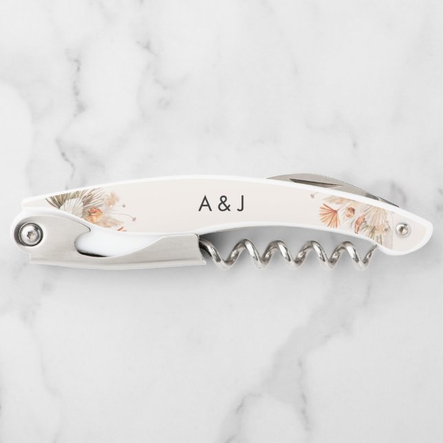 Rustic pampas grass floral wedding corkscrew (Front)