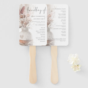 Rustic Pampas Grass Overlay Wedding Program Hand Fan