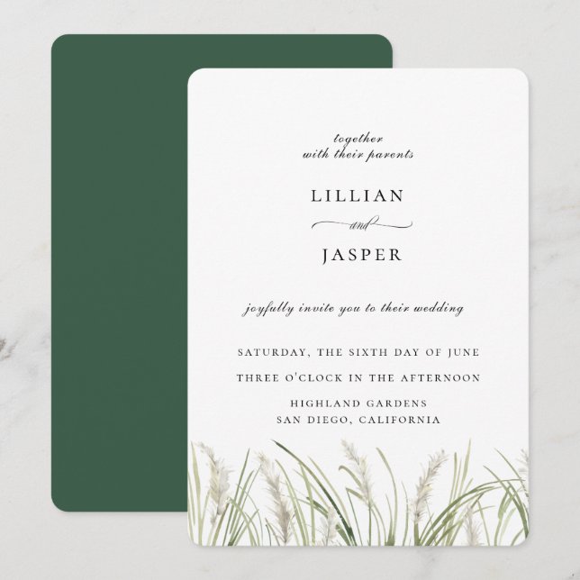 Rustic Pampas Grass Wedding Invitation (Front/Back)
