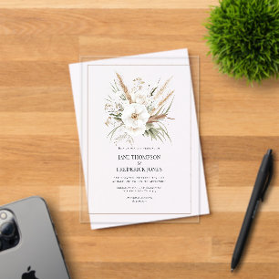Rustic Pampas Grass White Floral Bohemian Wedding Acrylic Invitations
