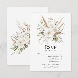 Rustic Pampas Grass White Floral Bohemian Wedding RSVP Card