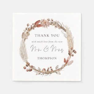 Rustic Pampas Grass Wreath New Mr Mrs Thank You Napkin