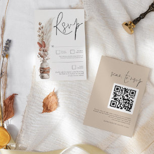 Rustic Pampas Grasses QR Code Wedding RSVP Card