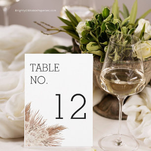 Rustic Pampas Modern Wedding Table Number Card