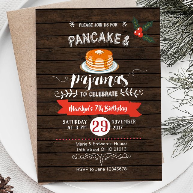 Rustic Pancake and Pyjamas Birthday Invitation (Creator Uploaded)