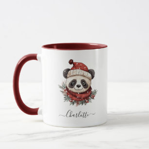 Rustic Panda Santa Merry Christmas Holiday Mug