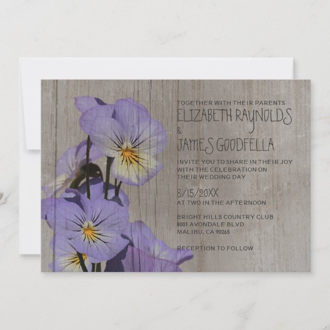 Rustic Pansies Wedding Invitations (Front)
