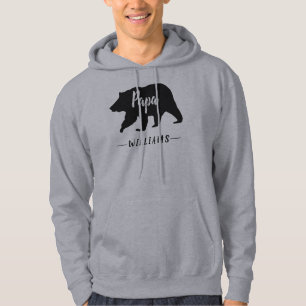 Rustic Papa Bear Gray Black Monogram Name Hoodie