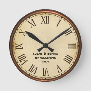 Rustic Paper 1st Wedding Anniversary Wall Clock
