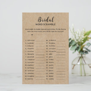 Rustic Paper Bridal Shower Word Scramble Game