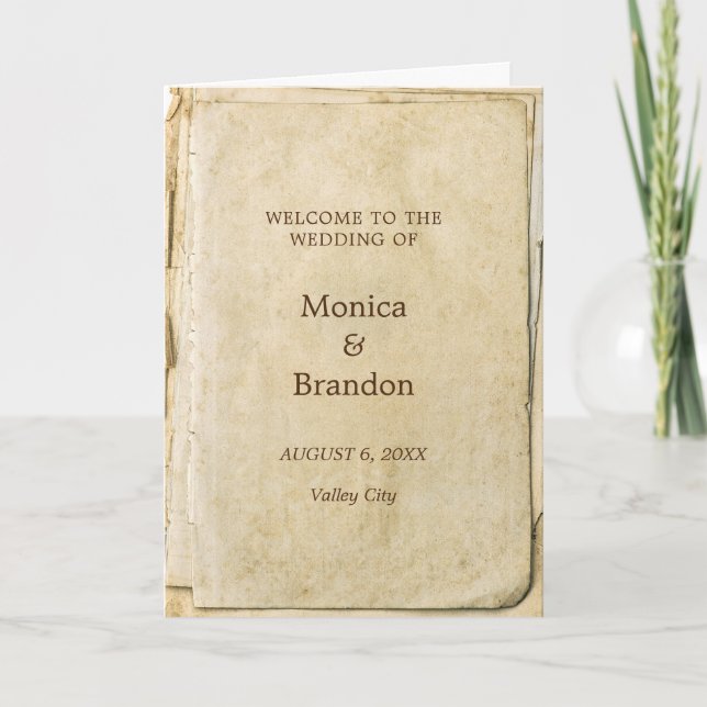 Rustic paper vintage wedding programme  program (Front)