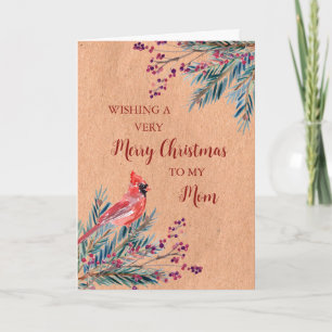 Rustic Paper Watercolor Mom Merry Christmas Card