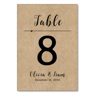 Rustic Paper Wedding  Table Number