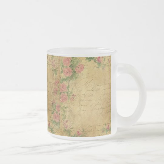 rustic,Parchement,worn,floral,letters,vintage,vict Frosted Glass Coffee Mug