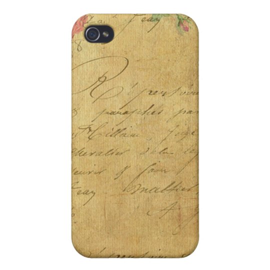rustic,Parchement,worn,floral,letters,vintage,vict iPhone 4 Covers