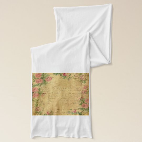 rustic,Parchement,worn,floral,letters,vintage,vict Scarf