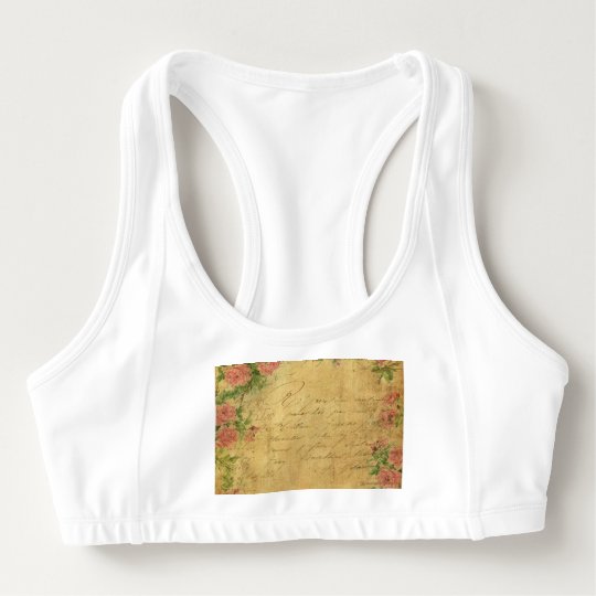 rustic,Parchement,worn,floral,letters,vintage,vict Sports Bra