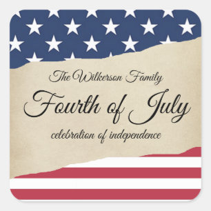 Rustic Parchment and American Flag Fourth of July Square Sticker