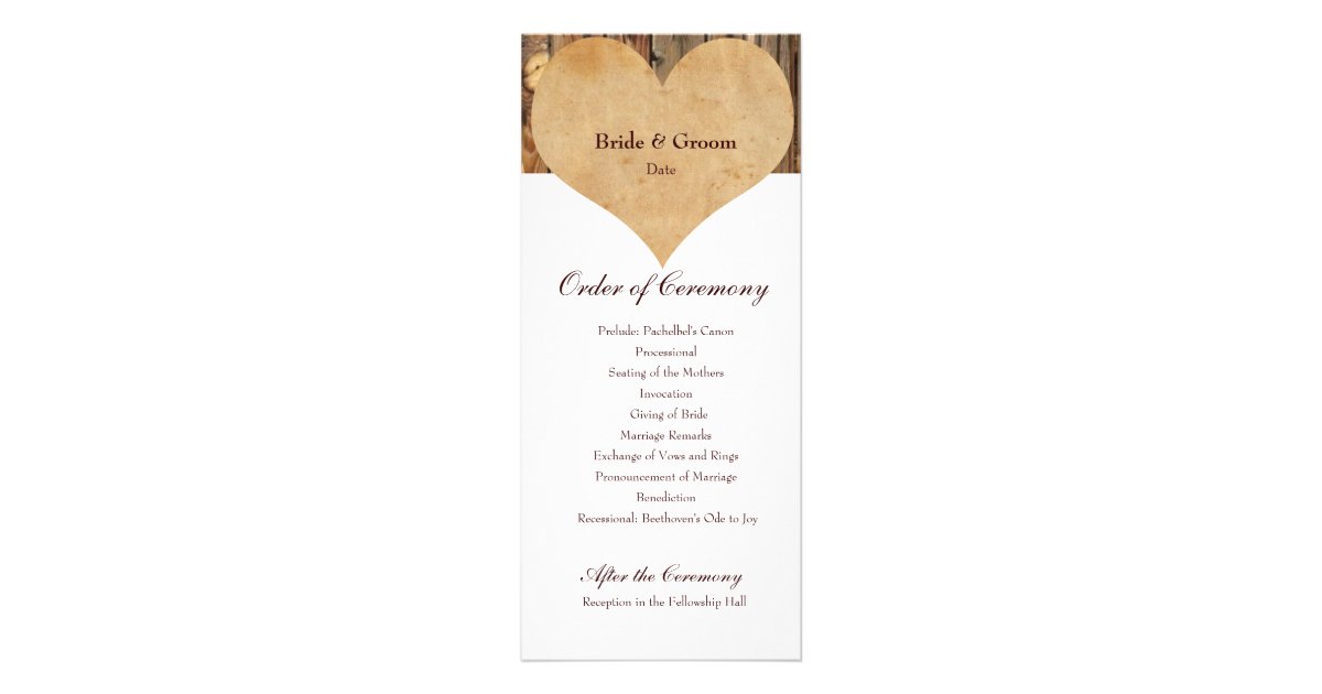 Rustic Parchment Heart Wood Wedding Program Zazzle