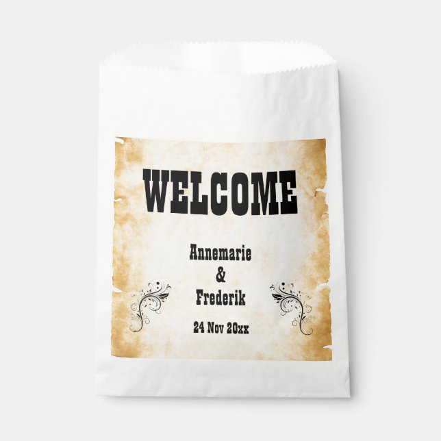 Rustic, Parchment Vintage Favour Bag (Front)