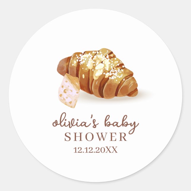 Rustic Paris Bakery Pastry Croissant Baby Shower  Classic Round Sticker (Front)