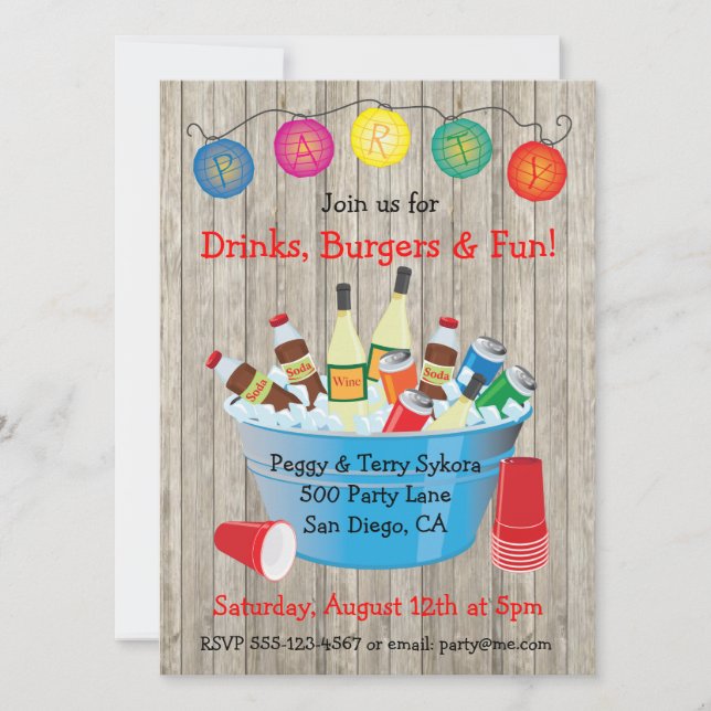 Rustic Party Drinks Invitations (Front)