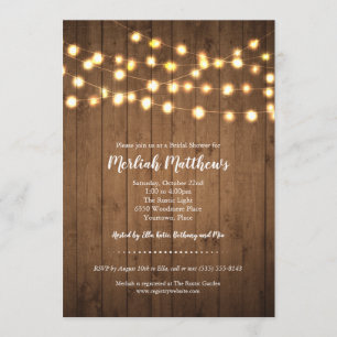 Rustic Party Lights Faux Wood Bridal Shower Invitation
