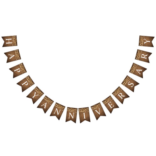 Rustic Party Lights Faux Wood Celebration Bunting Flags (All)
