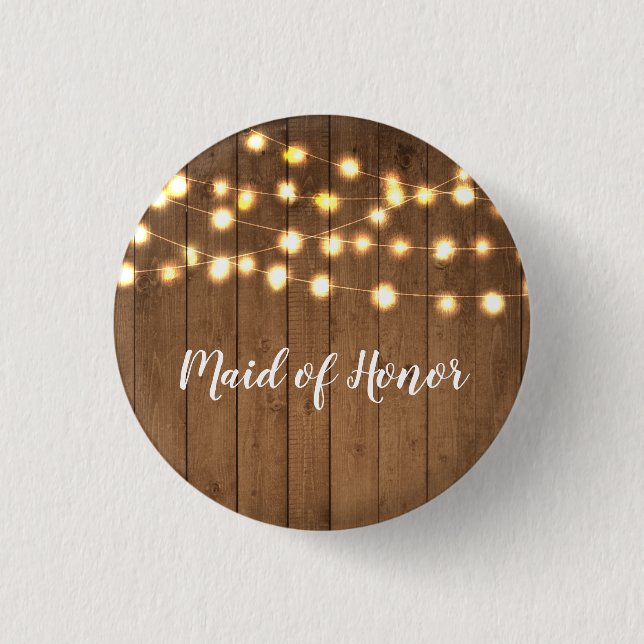 Rustic Party Lights Faux Wood Wedding Party 1 Inch Round Button (Front)