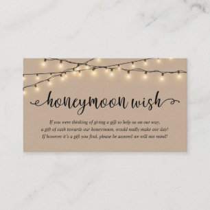 Rustic Party String Lights, Wedding Honeymoon Wish Enclosure Card