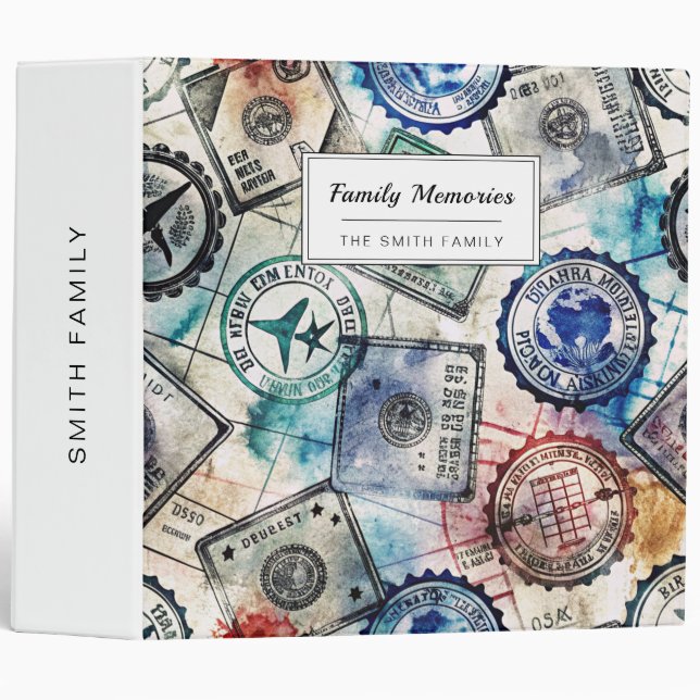Rustic Passport Stamp Travel Pattern (2) Binder (Front/Spine)