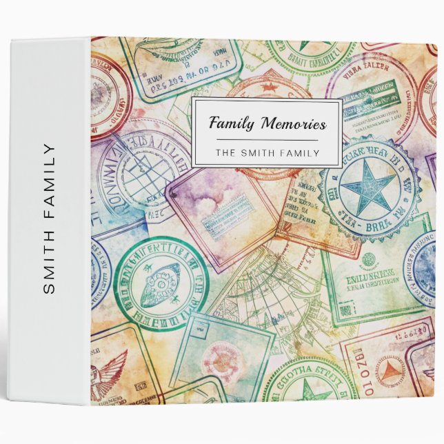 Rustic Passport Stamp Travel Pattern (3) Binder (Front/Spine)