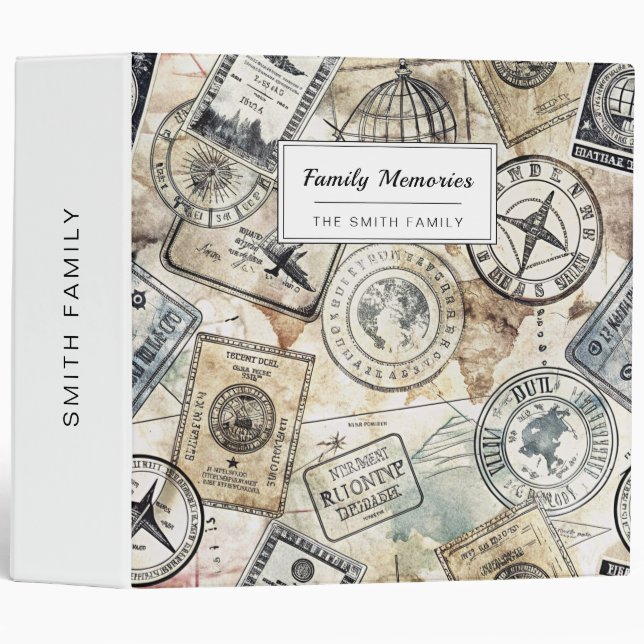 Rustic Passport Stamp Travel Pattern (4) Binder (Front/Spine)