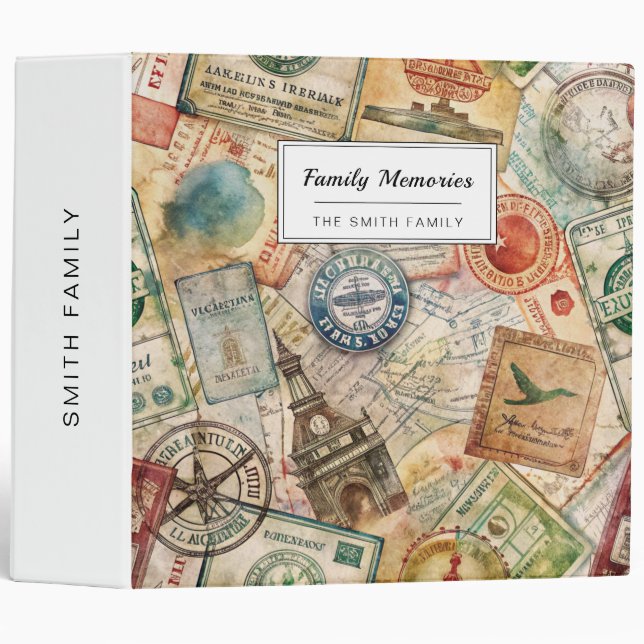 Rustic Passport Stamp Travel Pattern (5) Binder (Front/Spine)
