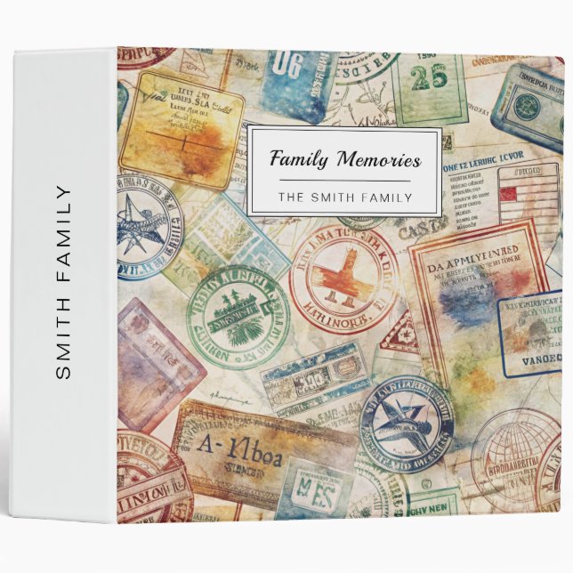 Rustic Passport Stamp Travel Pattern (6) Binder (Front/Spine)