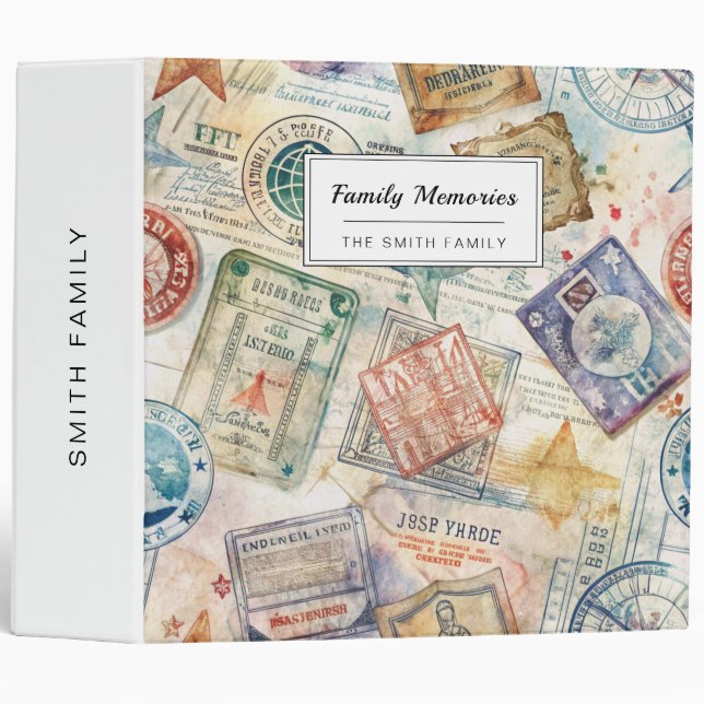 Rustic Passport Stamp Travel Pattern (7) Binder (Front/Spine)