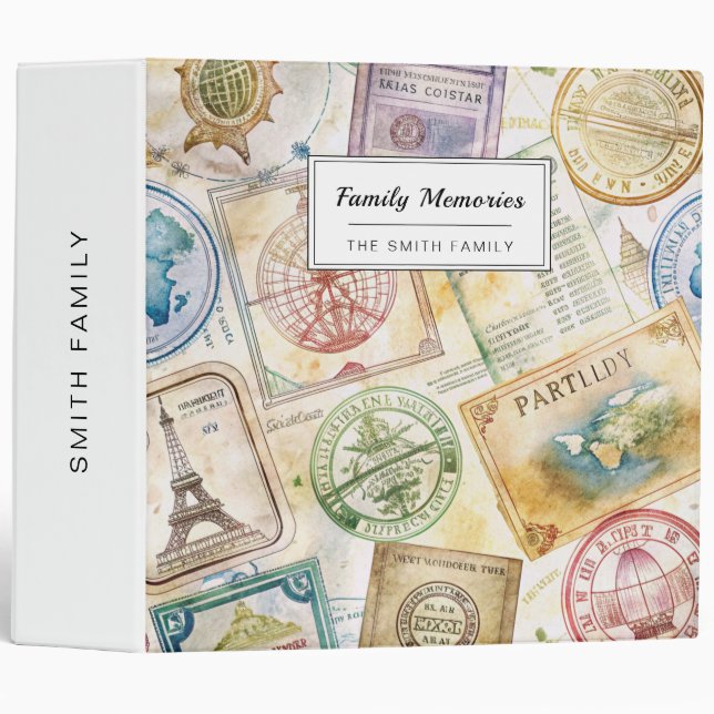 Rustic Passport Stamp Travel Pattern (8) Binder (Front/Spine)