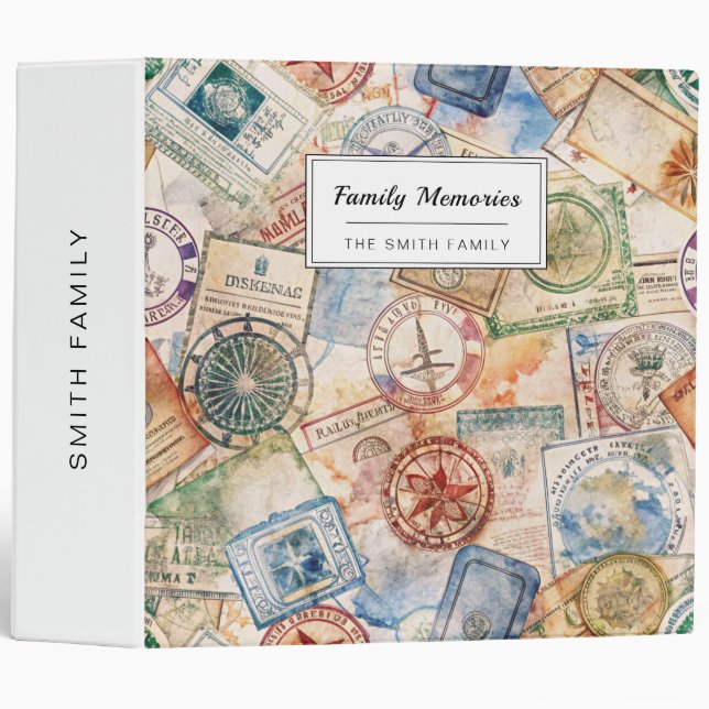 Rustic Passport Stamp Travel Pattern (9) Binder (Front/Spine)
