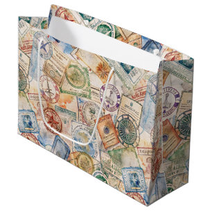 Rustic Passport Stamp Travel Pattern (9) Large Gift Bag