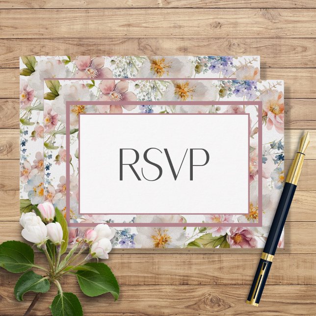 Rustic Pastel April Watercolor Floral Wedding RSVP Card (Creator Uploaded)
