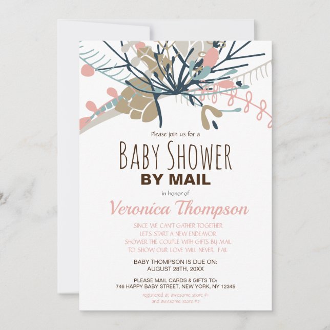 Rustic Pastel Botanical Baby Shower By Mail Invitation (Front)