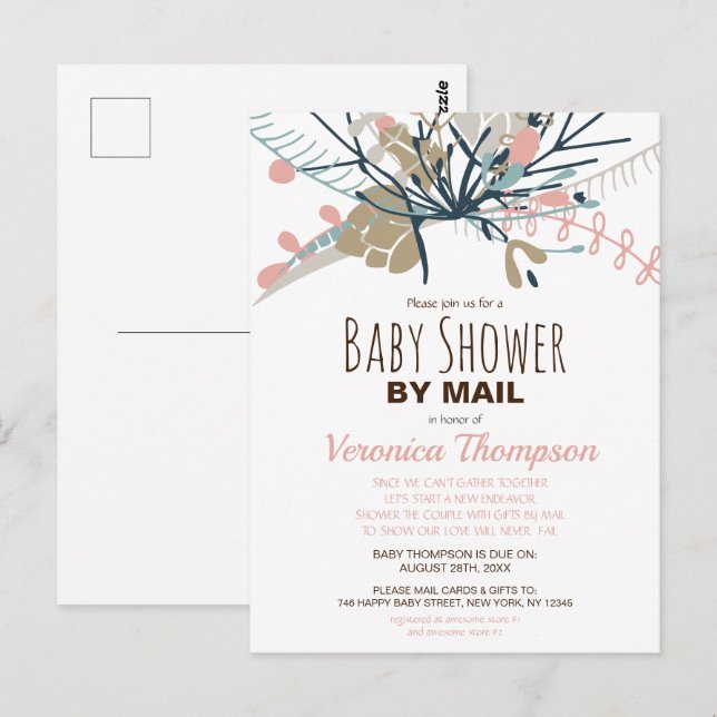 Rustic Pastel Botanical Baby Shower By Mail Invite Postcard (Front/Back)