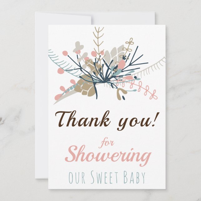 Rustic Pastel Botanical Baby Shower Thank You Card (Front)