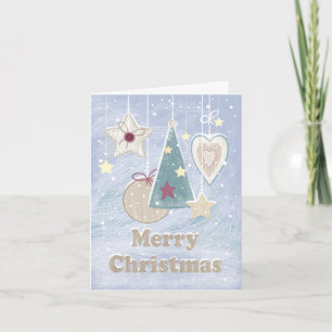 Rustic Pastel Colour Christmas Tree Star and Heart Note Card