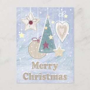 Rustic Pastel Colour Christmas Tree Star and Heart Postcard