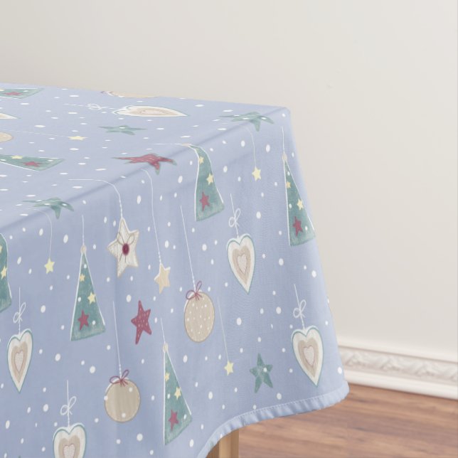 Rustic Pastel Colour Christmas Tree Star and Heart Tablecloth (In Situ)